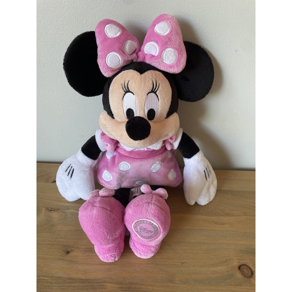 Disney Store Minnie Mouse Children's Plush Stuffed Doll 14" Pink/Black/White